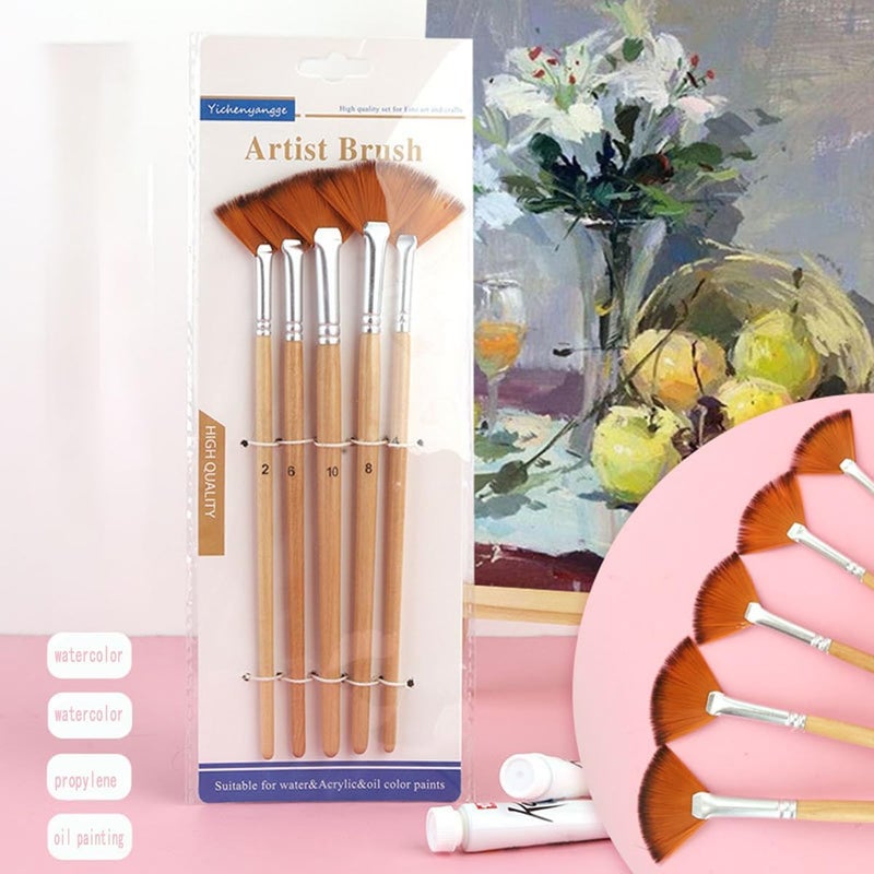 Amz Camel Fan Brush, 1-Piece Set for Painting, Long Wooden Handle Set - Including Nylon Bristles and Professional Artist Fan Brush, Comfortable Grip - Image 4